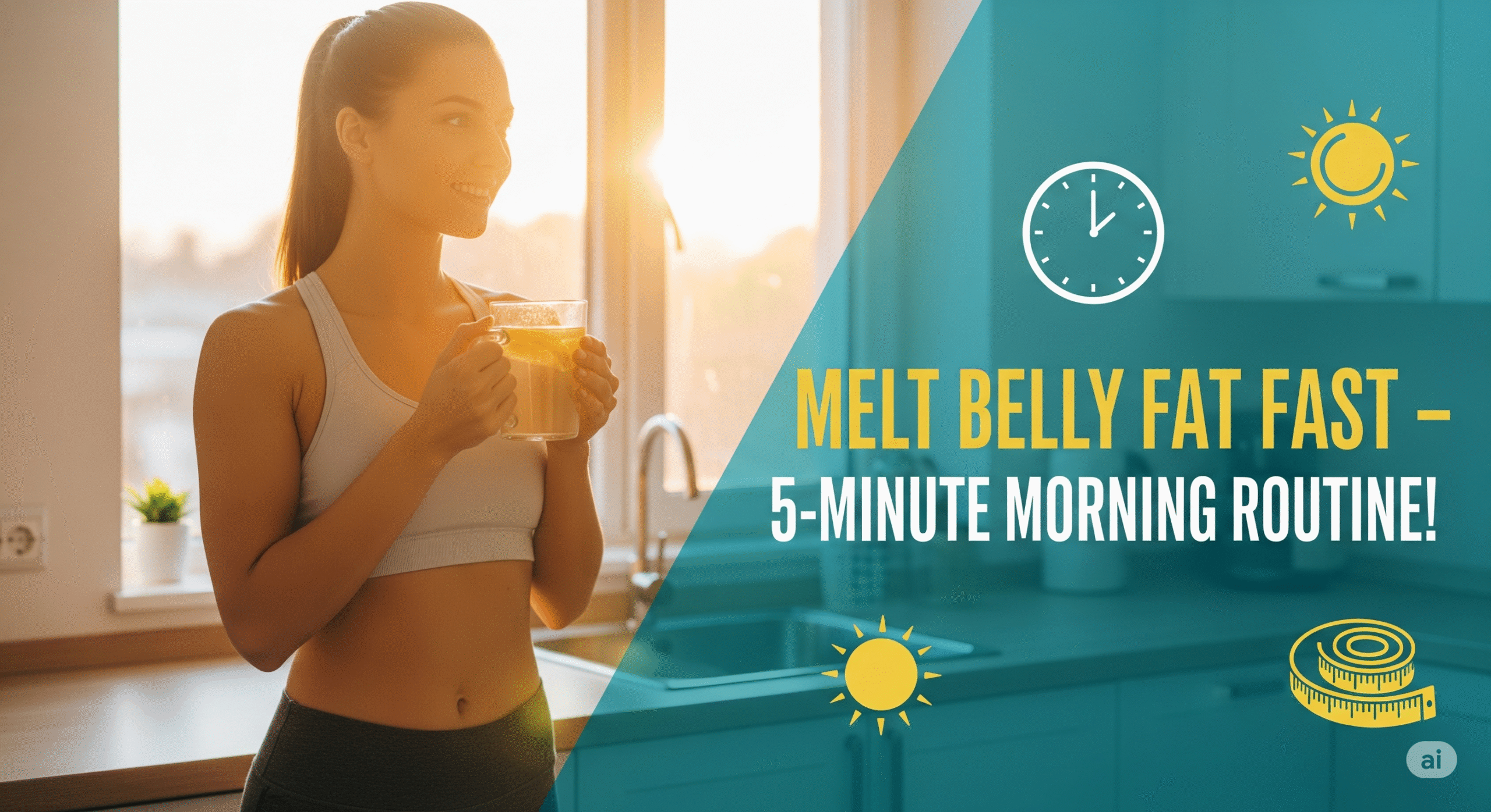 Fit woman doing a morning stretch in sunlight to reduce belly fat naturally